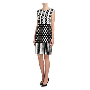 Joseph Ribkoff 171828 Women's White & Black Sleeveless Crew‎ Neck Dress Size 10